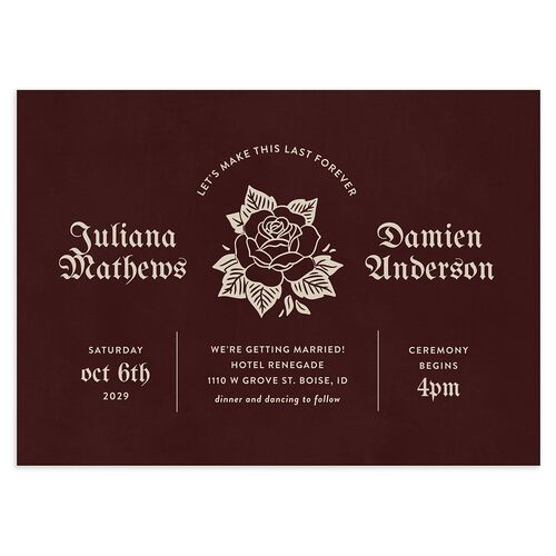 Moody Gothic Rose Wedding Invitations Burgundy Signature Blank No Standard