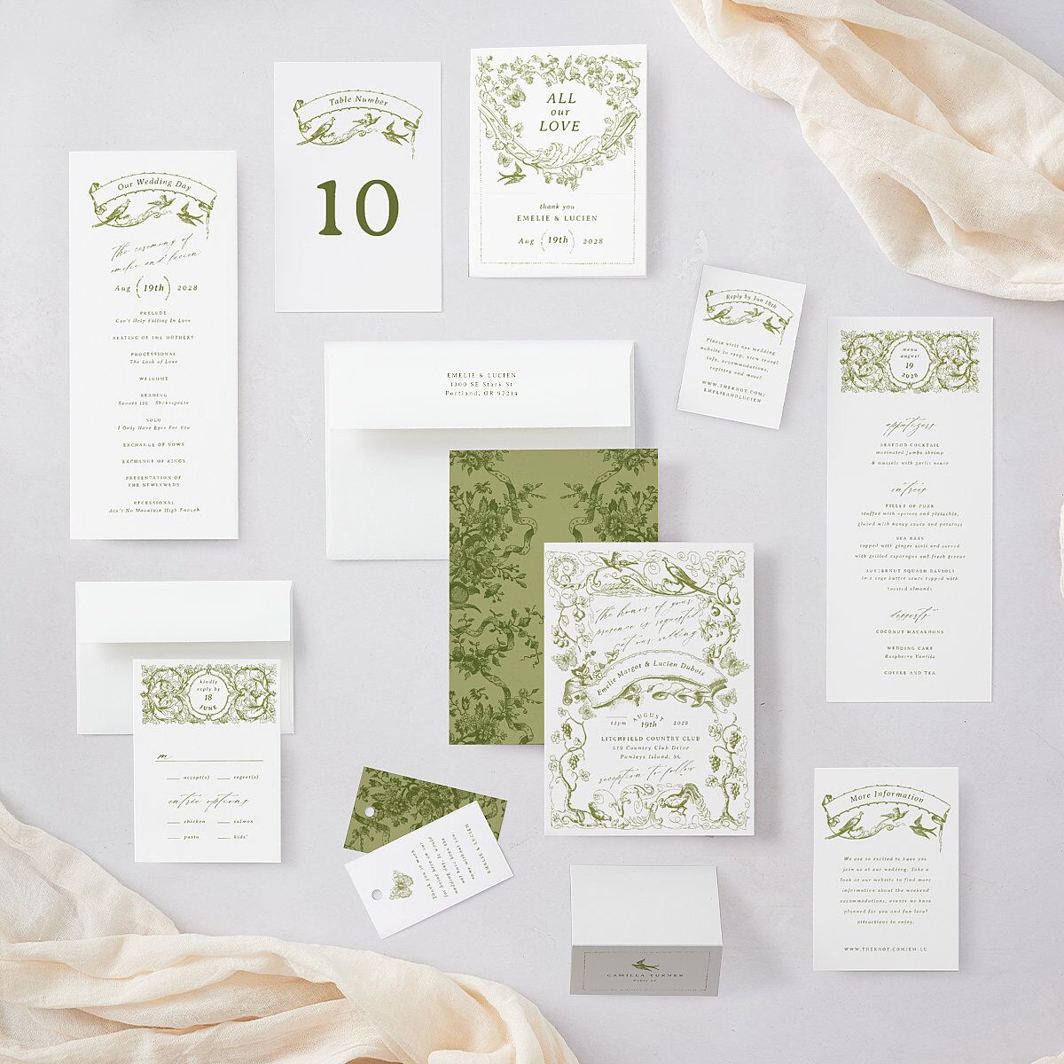 Vintage Toile Favor Gift Tags Dark Camo Signature