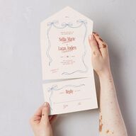Modern Delicate Bows All-in-One Wedding Invitations Jewel Red Signature Light Both Recipient and Return Addresses No