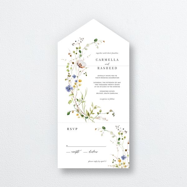 Delicate Wildflower All-in-One Wedding Invitations Pure White Signature Light Both Recipient and Return Addresses No