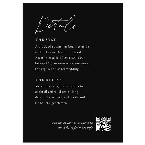 Simple Modern Photo QR Wedding Event Detail Cards Midnight Signature Standard