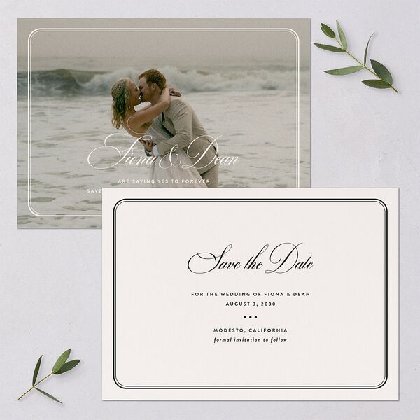 Vintage Retro Border Save the Date Cards Off-White Signature smooth Blank No Standard