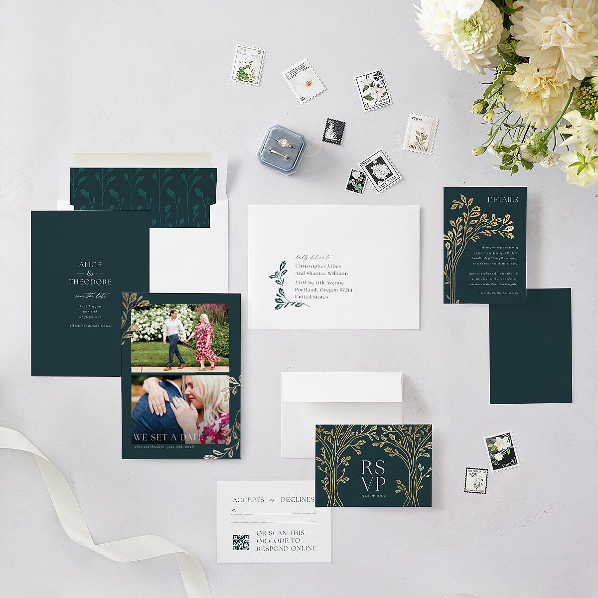 Arboretum Archway Foil Save the Date Cards Gold Dark Night Signature smooth Blank No