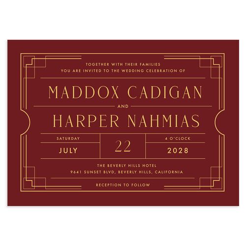 Vintage Hollywood Wedding Invitations Maroon Signature Blank No Standard