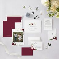 Beloved Floral Save The Date Cards Dark Berry Signature smooth Blank No Standard