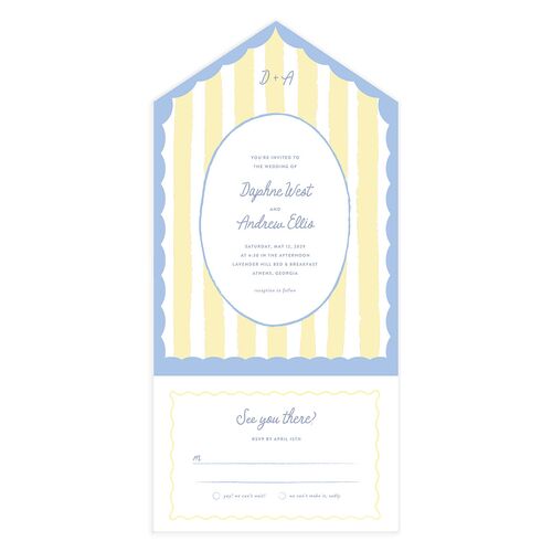 Eclectic Painted Stripes All-in-One Wedding Invitations Cornflower Signature Light Both Recipient and Return Addresses No