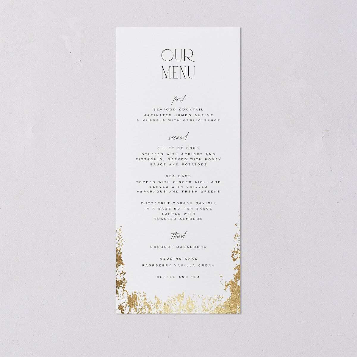 Metallic Edge Menus Gold Pure White Signature