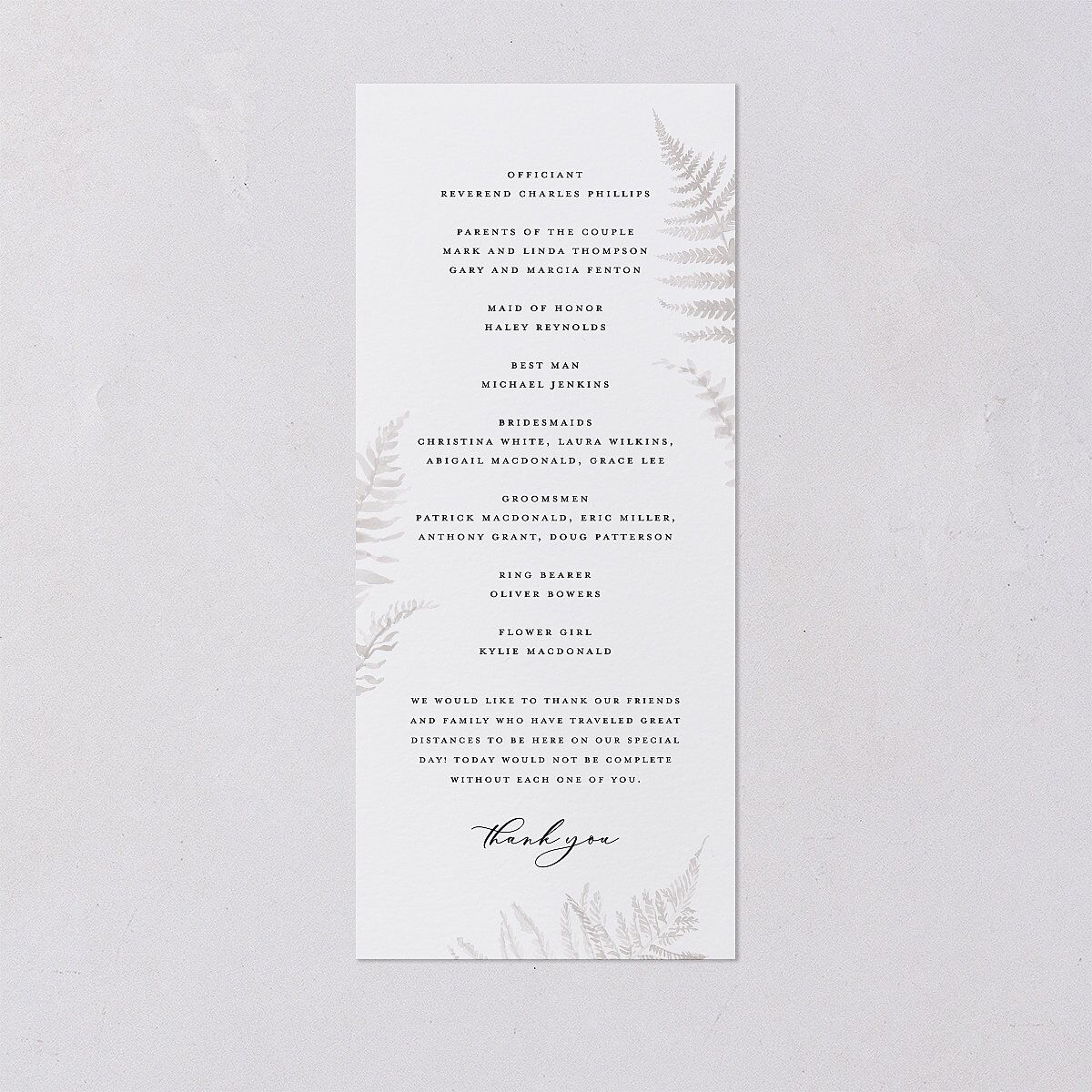 Woodsy Ferns Wedding Program Scottish Green Signature