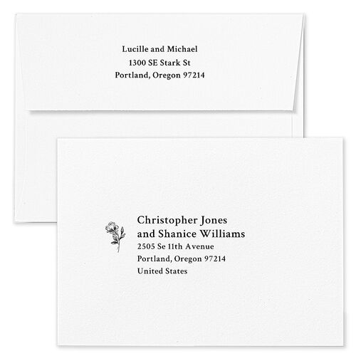 Elegant Typography Save The Date Card Envelopes White Cotton Both Recipient and Return Addresses Signature Standard