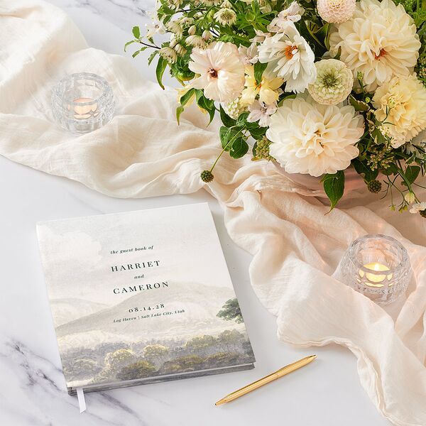 Vintage Landscape Wedding Guest Book Dark Green