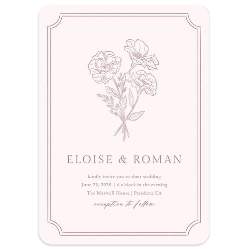 Vintage Botanical Sketch Wedding Invitations Dusty Rose Signature Blank No Rounded