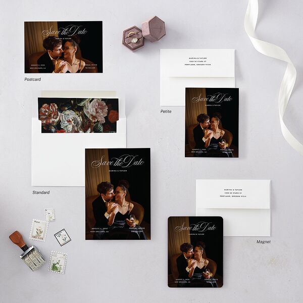 Vintage Classic Photo Save the Date Postcards Midnight