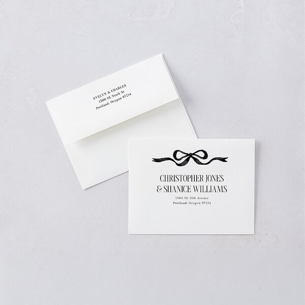 Whimsical Hand Drawn Bow Save the Date Petite Cards Linen Signature smooth Blank No Standard