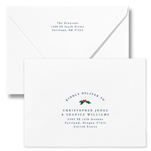 Classic Holiday Stripes Holiday Card Euro Envelopes White Royal Blue Both Recipient and Return Addresses Luxe Signature
