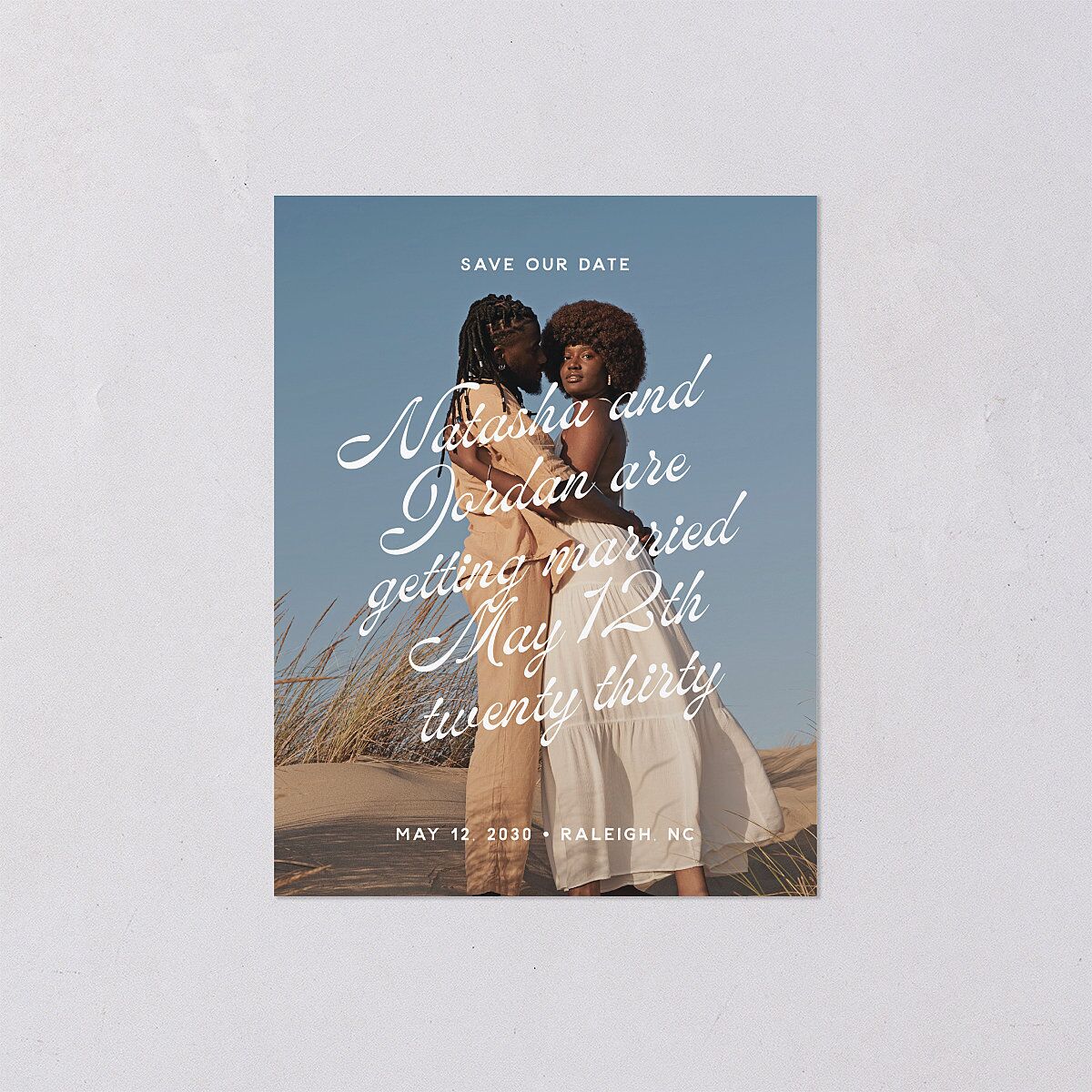 Retro Typography Photo Save the Date Petite Cards Sapphire Signature smooth Blank No Standard