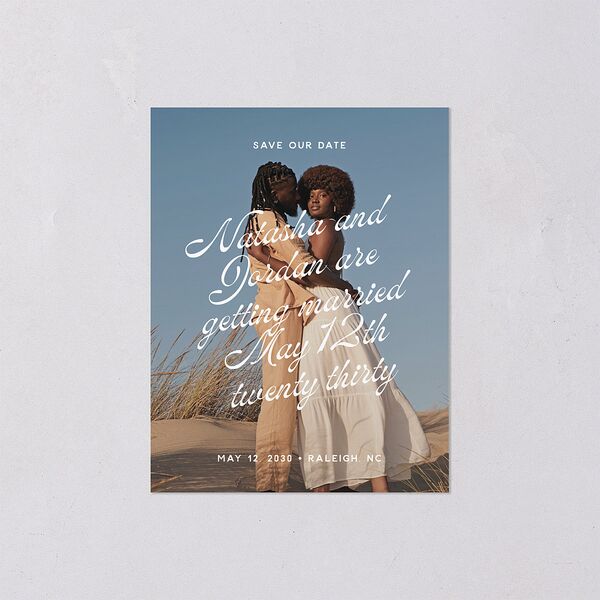 Retro Typography Photo Save the Date Petite Cards Sapphire Signature smooth Blank No Standard