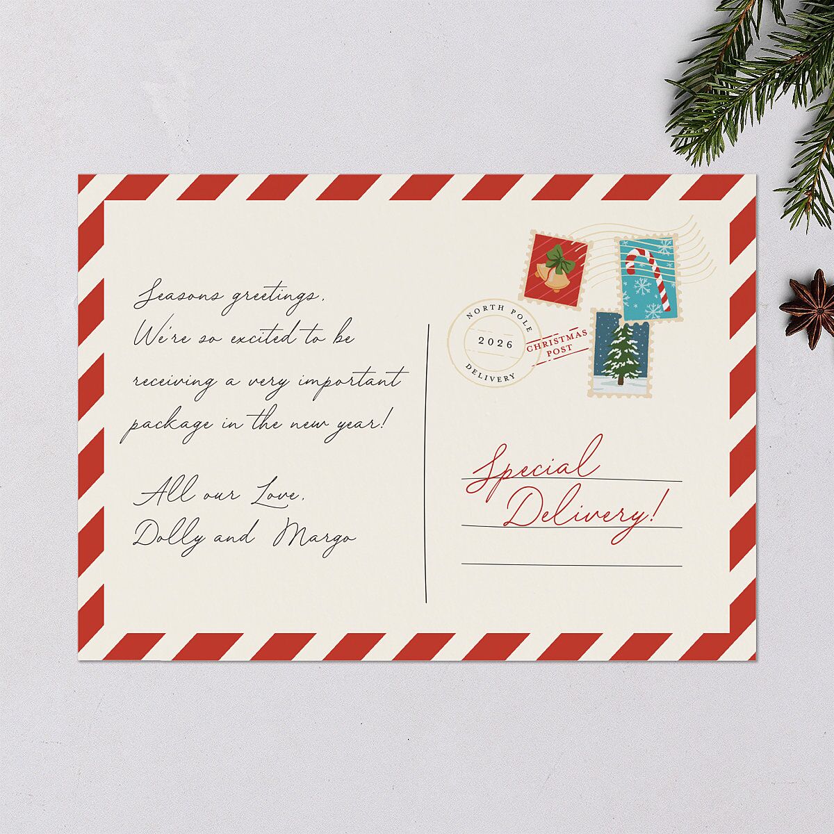 Special Delivery Announcement Christmas Post Holiday Cards True Red Signature Blank Standard