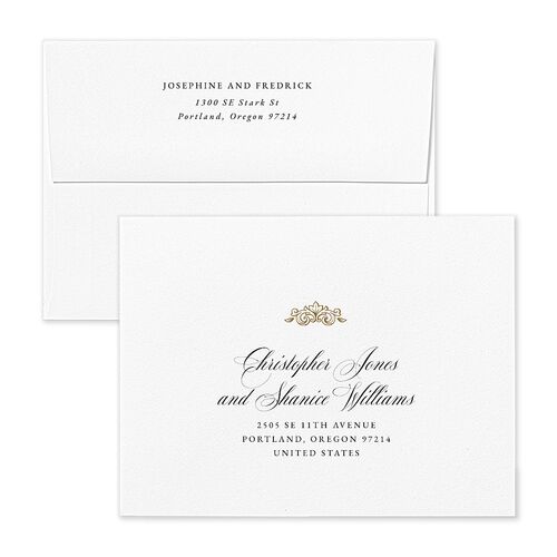 Black Tie Crest Thank You Card Envelopes White Umber Both Recipient and Return Addresses Signature Standard