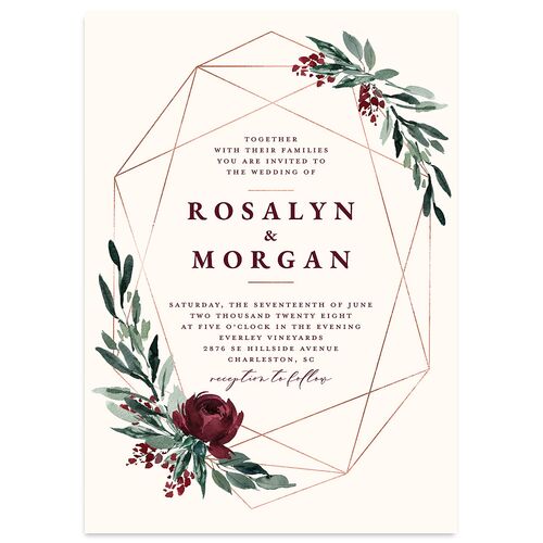 Gilded Botanical Wedding Invitations Burgundy Signature Blank No Standard