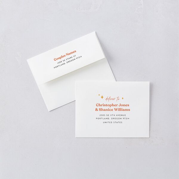 Groovy Lines Thank You Card Envelopes White Coral Pink Both Recipient and Return Addresses Signature Standard