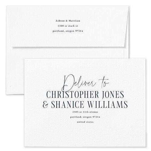 Timeless Lockup Save The Date Card Envelopes White Regency Blue Both Recipient and Return Addresses Signature Standard