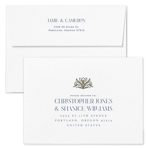 Church Stained Glass Save The Date Card Envelopes Terracotta Moody Blue Return Address Signature Standard