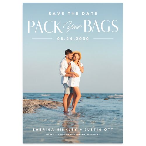 Destination Photo Poster Save the Date Cards Dusty Blue Signature smooth Blank No Standard