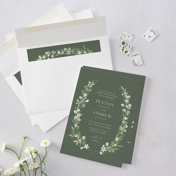 Greenery Laurel Foil Wedding Invitations Thyme Gold Signature Blank No Standard