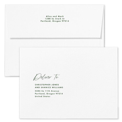 Script Arch Holiday Card Holiday Card Envelopes Blue Hunter Green Both Recipient and Return Addresses Standard Signature