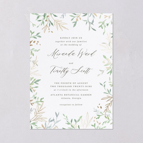 Elegant Greenery Watercolor Foil Wedding Invitations Gold Champagne Signature Blank No Standard