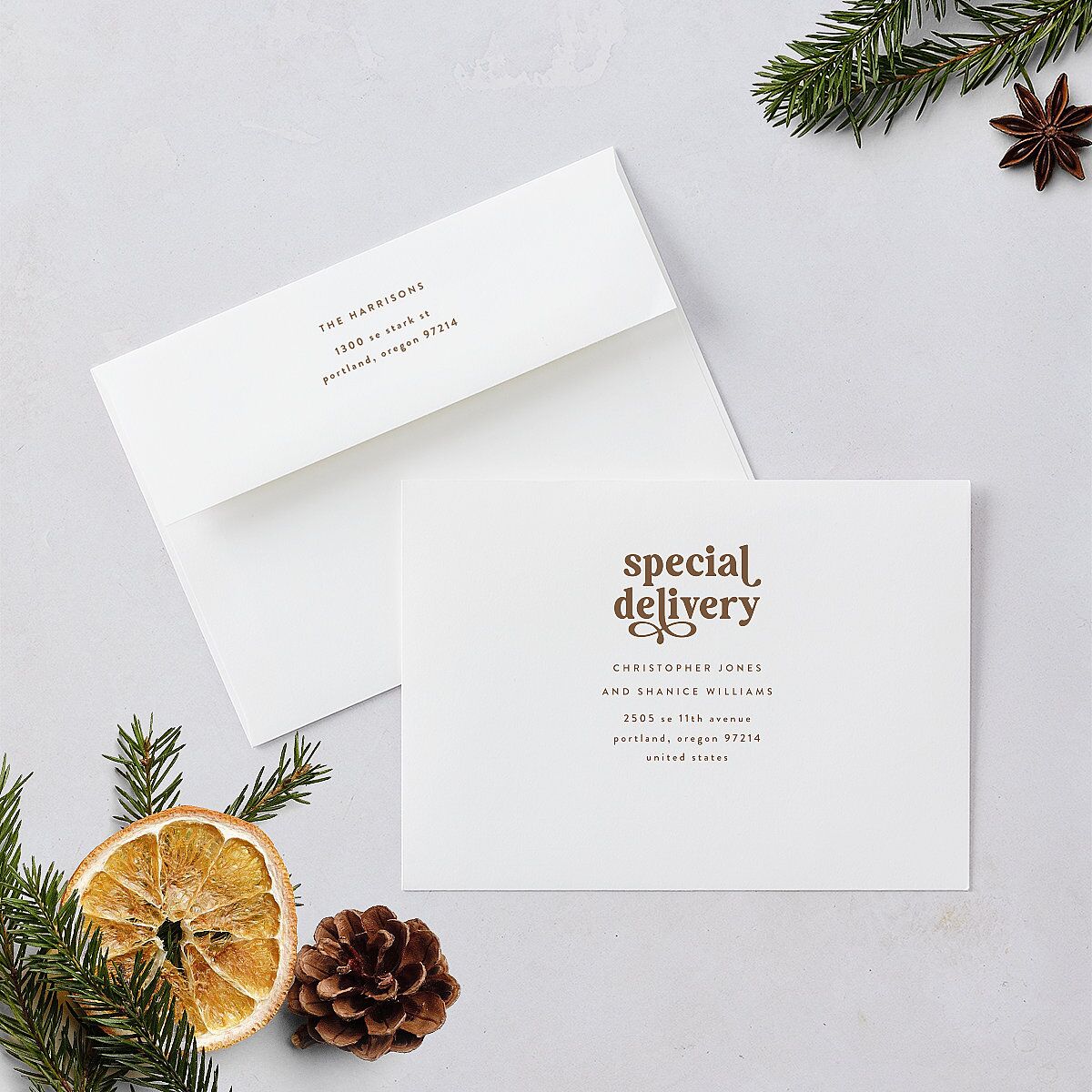 Just Merried Holiday Cards Gold Fawn Signature Blank Portrait Standard