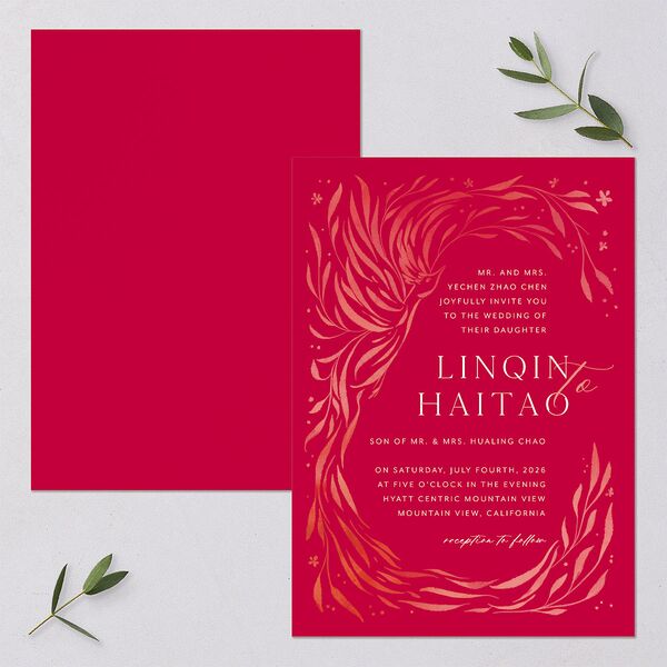 Chinese Phoenix Fenghuang Wedding Invitations Crimson Signature Blank No Standard