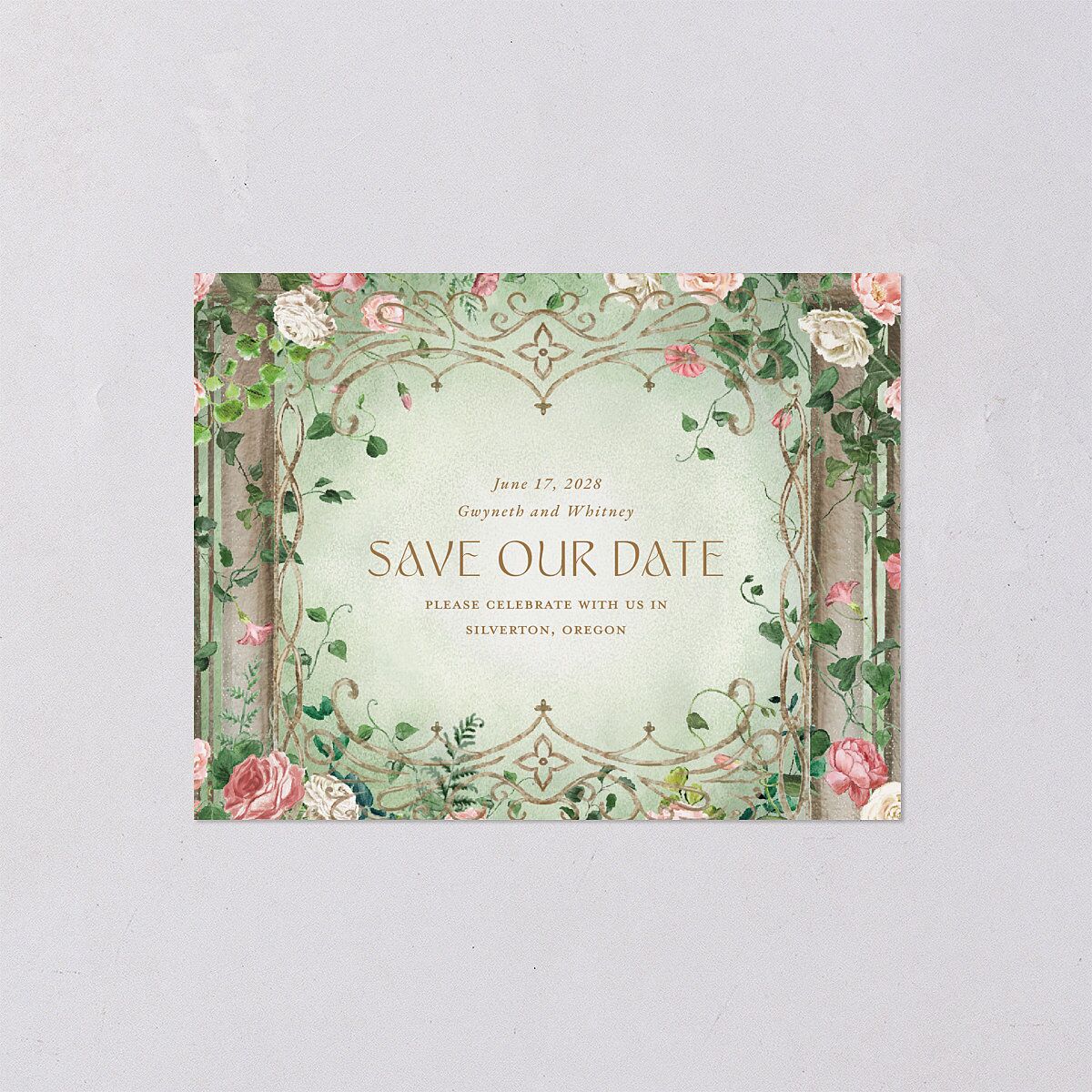 Fairytale Garden Save the Date Petite Cards Sage Signature smooth Blank No Standard
