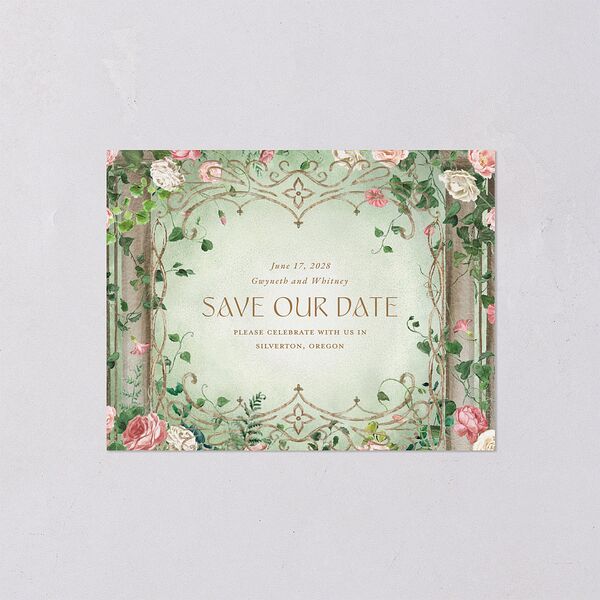 Fairytale Garden Save the Date Petite Cards Sage Signature smooth Blank No Standard