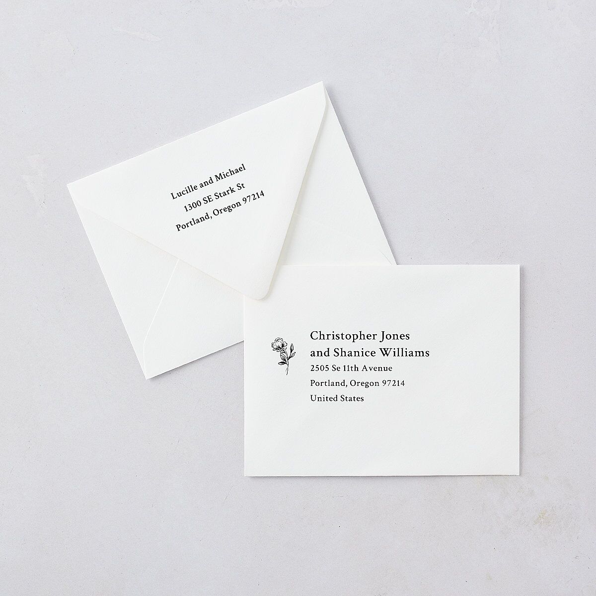Elegant Typography Thank You Card Euro Envelopes White Cotton Both Recipient and Return Addresses Luxe Signature