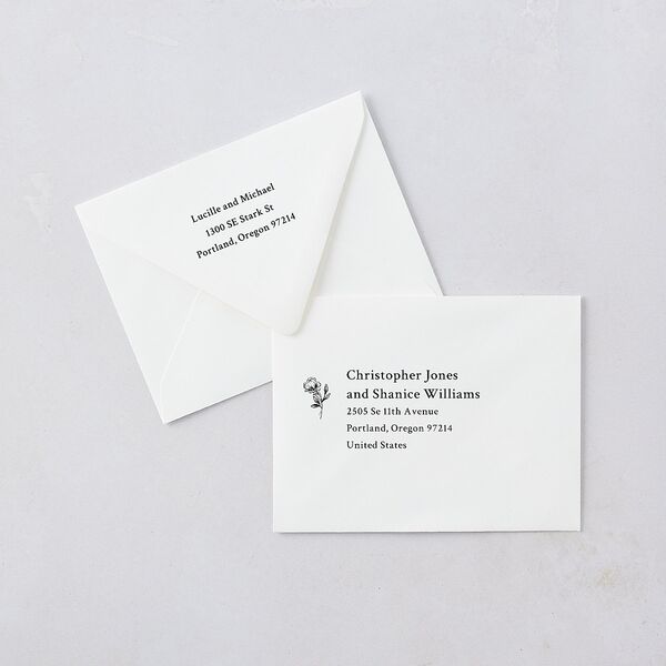 Elegant Typography Thank You Card Euro Envelopes White Cotton Both Recipient and Return Addresses Luxe Signature