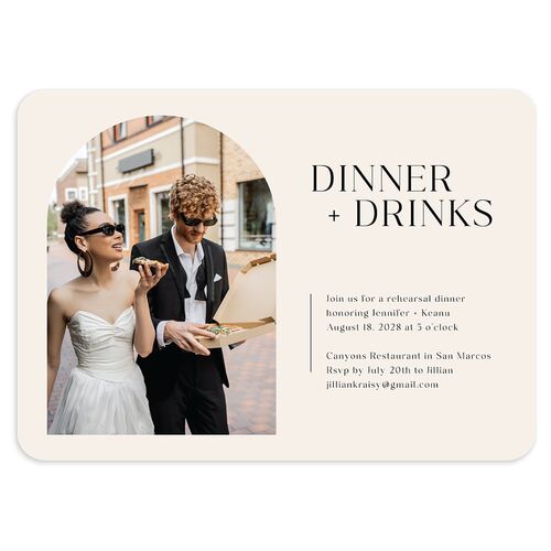 Modern Arch Photo Rehearsal Dinner Invitations Linen Signature Blank Rounded