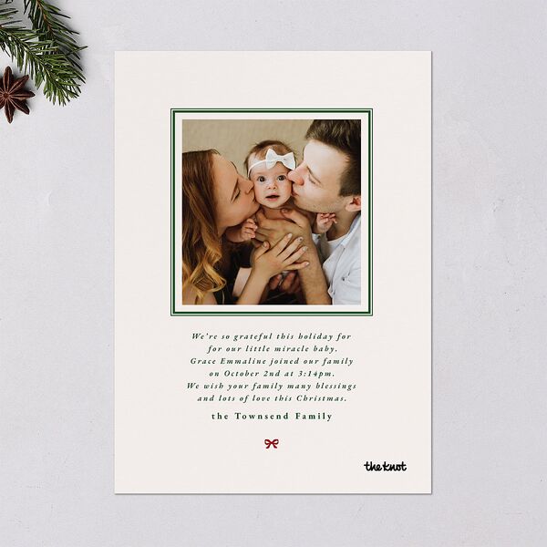 Christmas Bow Pattern Holiday Cards Jewel Red Signature Blank Standard Portrait