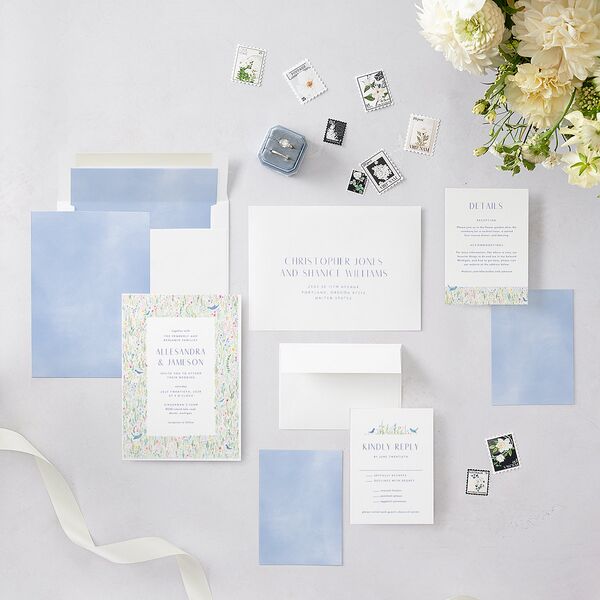 Cottage Wildflowers Wedding Invitations Maritime Signature Blank No