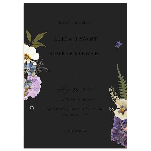 Pressed Flowers Wedding Invitations Purple Petal Signature Blank No Standard