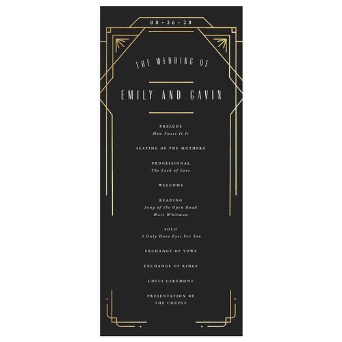 Vintage Deco Wedding Programs Gold Charcoal Signature