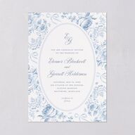 Vintage French Floral Toile Wedding Invitations Dusty Blue Signature Blank No Standard
