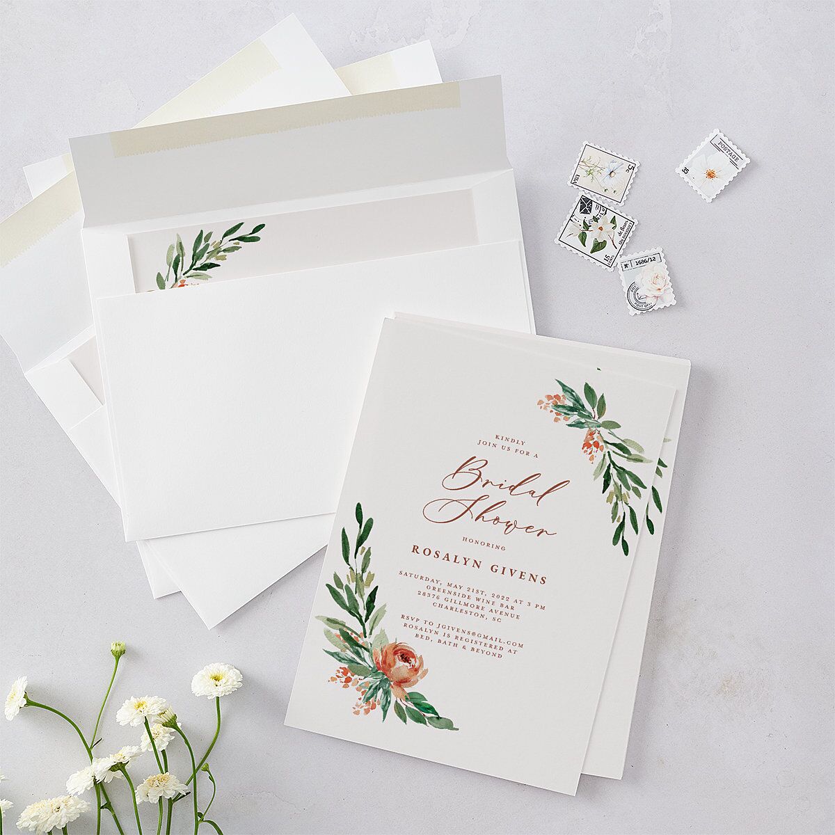 Gilded Botanical Bridal Shower invitations Copper Signature Blank Standard