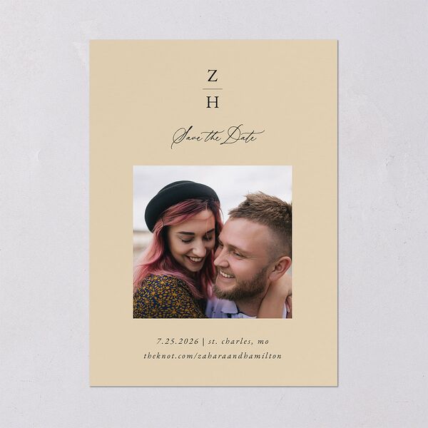Peacock Nouveau Save The Date Cards Gold Tan Signature smooth Blank No Standard