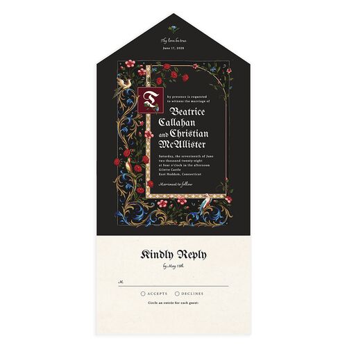 Medieval Renaissance All-in-One Wedding Invitations Charcoal Signature Light Both Recipient and Return Addresses No