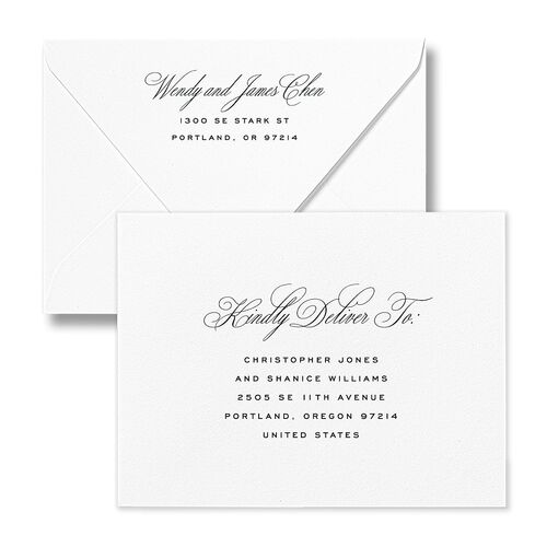 Classic Joyful Greeting Thank You Card Euro Envelopes White Hunter Green Both Recipient and Return Addresses Luxe Signature