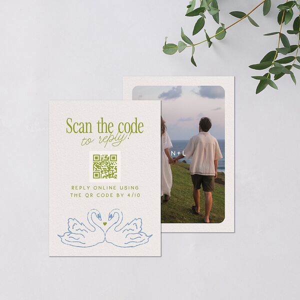 Modern Delicate Bows QR Code RSVP Cards Peridot Signature Standard