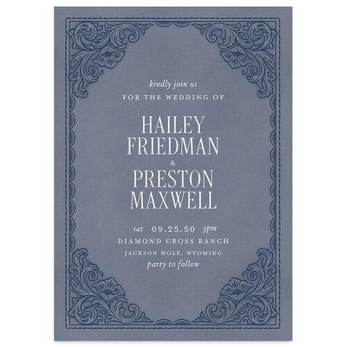 Rustic Western Filigree Frame Wedding Invitations Dusty Blue Signature Blank No Standard