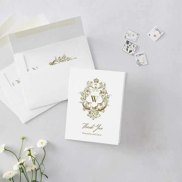 Ornate Vintage Crest Thank You Cards Umber