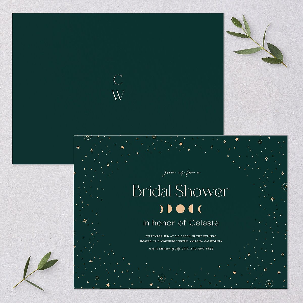 Celestial Galaxy Bridal Shower Invitations Dark Emerald Signature Blank Standard